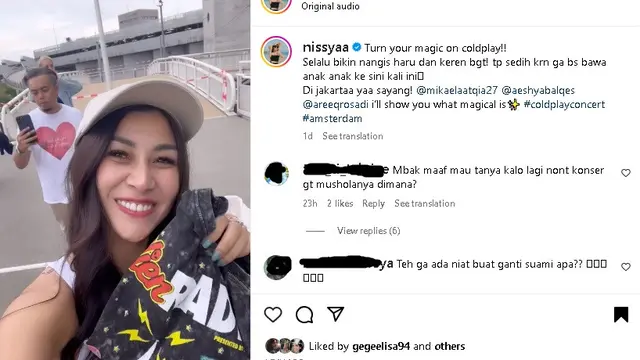 Nisya Ahmad dan suami Andika Rosadi nonton konser Coldplay di Amsterdam, Belanda (Foto: instagram nissyaa)