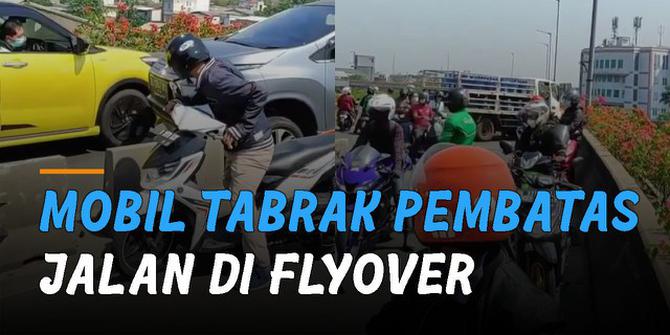 VIDEO: Ngeri, Mobil Tabrak Pembatas Jalan Di Flyover