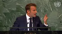 Presiden Prancis Emmanuel Macron berapi-api di Sidang Umum PBB 2022. Dok: UN Web TV
