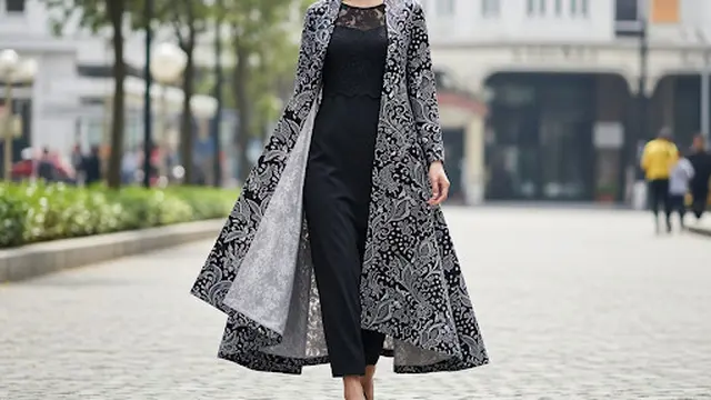 Outer Batik A-Line dengan Lapisan Brokat