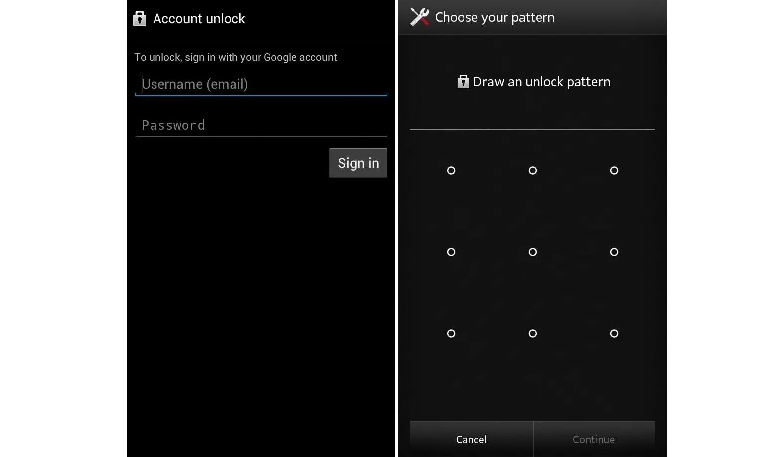 	Gunakan fitur "Forgot Pattern" untuk membuka pola keamanan yang terlupakan (Sumber: Wonderhowto)
