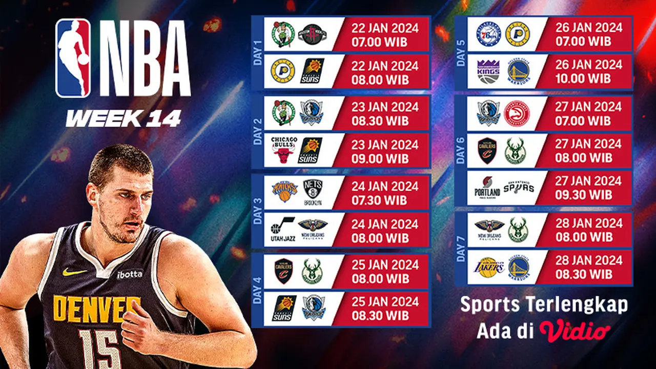 Jadwal Live Streaming NBA 2023/2024 Week 14 di Vidio, 22-28 Januari 2024