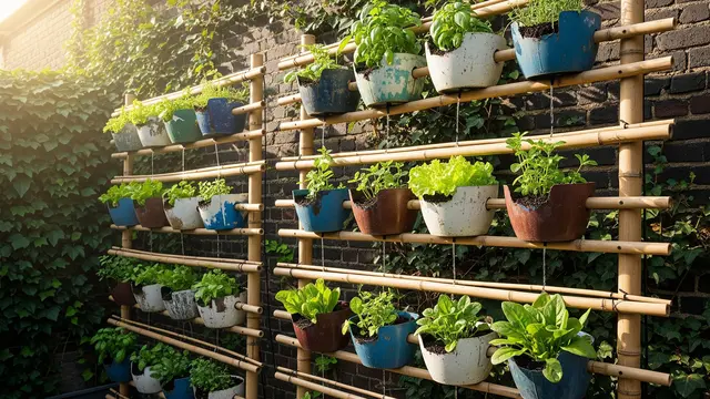 Rak Bambu Horizontal dengan Ember Setengah