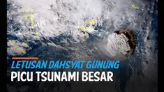 Gunung di bawah perairan Pasifik meletus dahsyat hari Sabtu (15/1). Ledakan gunung memicu gelombang laut besar yang menyapu sebagian daerah Tonga.