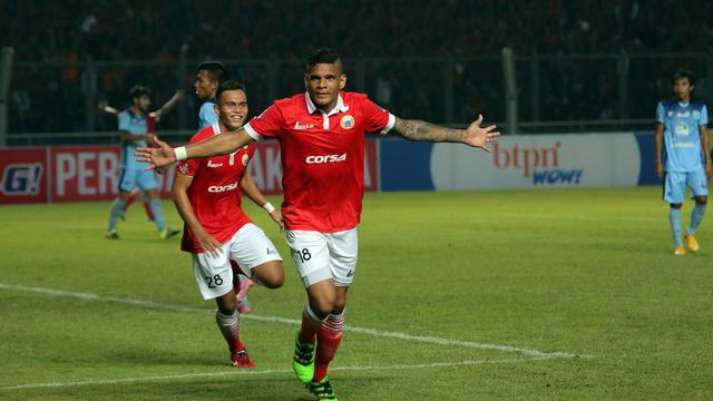 Striker Persija Jakarta, Jose Guerra rayakan gol ke gawang Persela