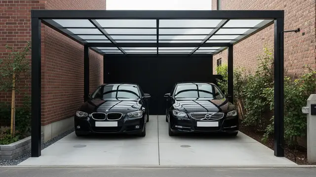10 Inspirasi Carport Minimalis untuk 2 Mobil di Lahan Sempit, Tetap Rapi dan Estetik (Image by Gemini AI)