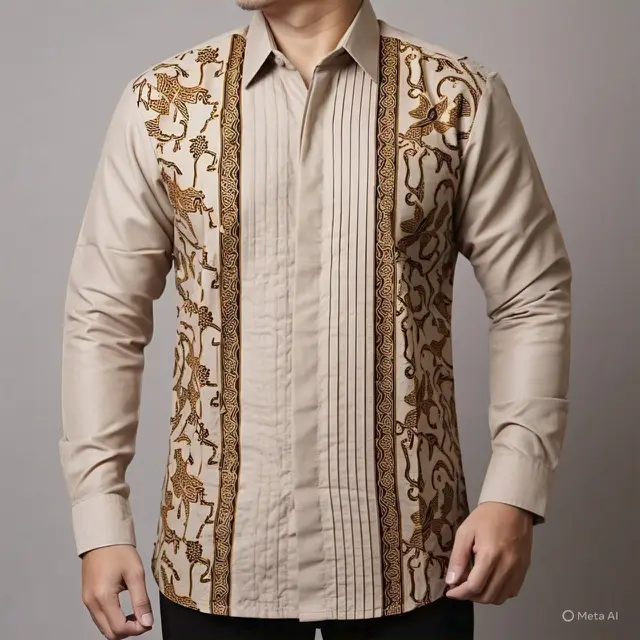Batik Lengan Panjang dengan Detail Plisket