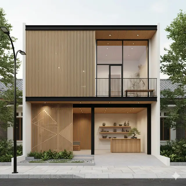 Desain Rumah Minimalis Depan Toko Gaya Japandi 2025