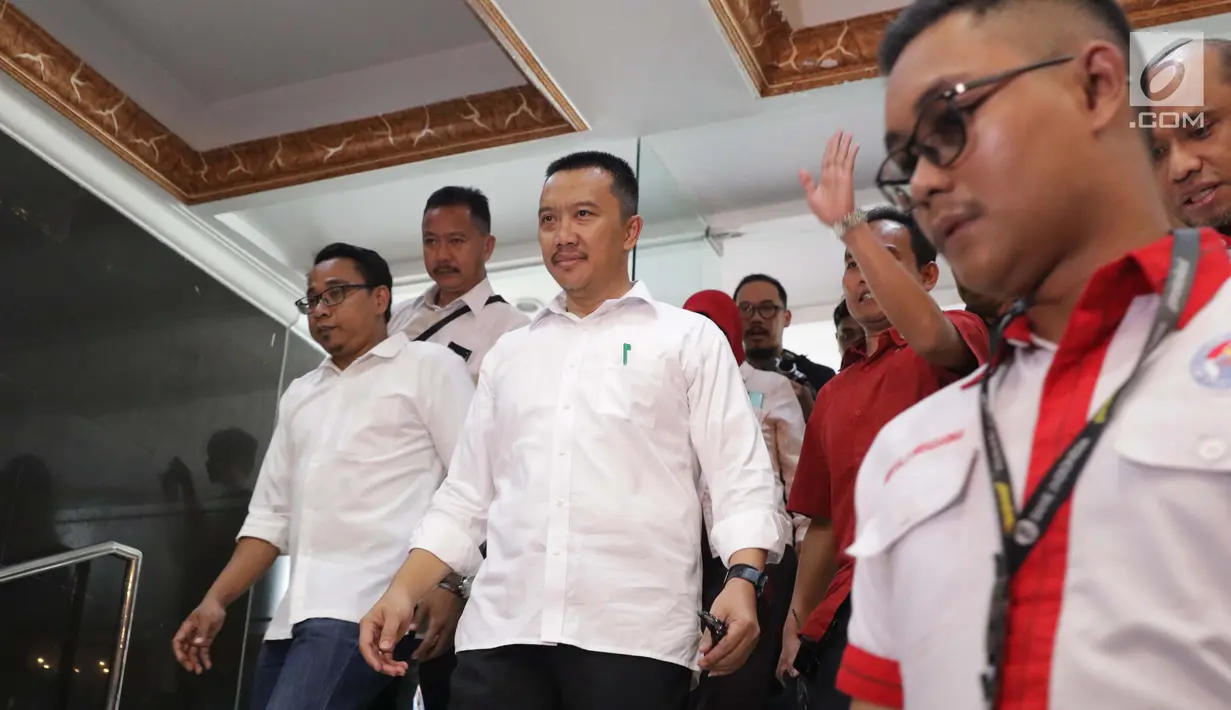 Menpora Imam Nahrawi saat menghadiri acara perpisahan dengan pejabat Kemenpora di Jakarta, Kamis (19/9/2019). Sebelumnya KPK menetapkan Menpora Imam Nahrawi sebagai tersangka kasus dugaan suap dana hibah KONI. (Liputan6.com/Helmi Fithriansyah)
