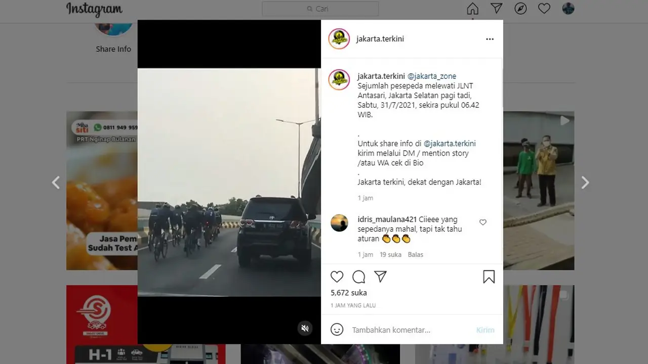 Viral rombongan pesepeda roadbike melintas di JLNT Antasari, Jakarta Selatan saat PPKM Level 4