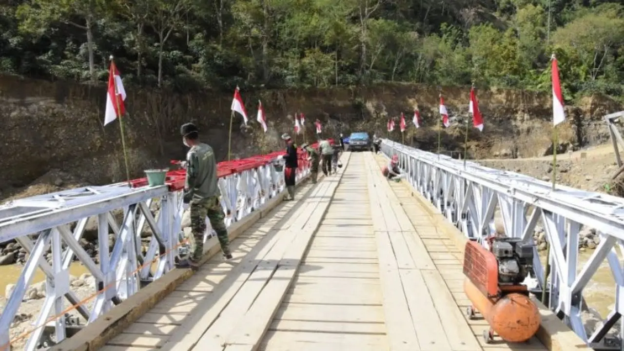 Jembatan bailey penghubung 16 desa di dua kecamatan di Kabupaten Aceh Tengah rampung, Senin 19 Januari 2026.