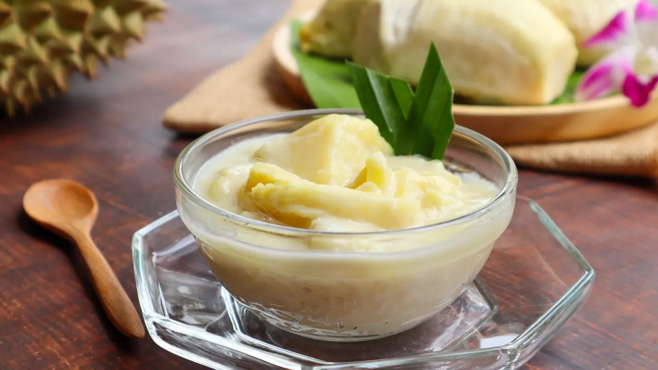 resep durian sticky rice