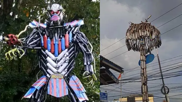Knalpot racing sitaan dikreasikan menjadi robot dan replika pohon pinang