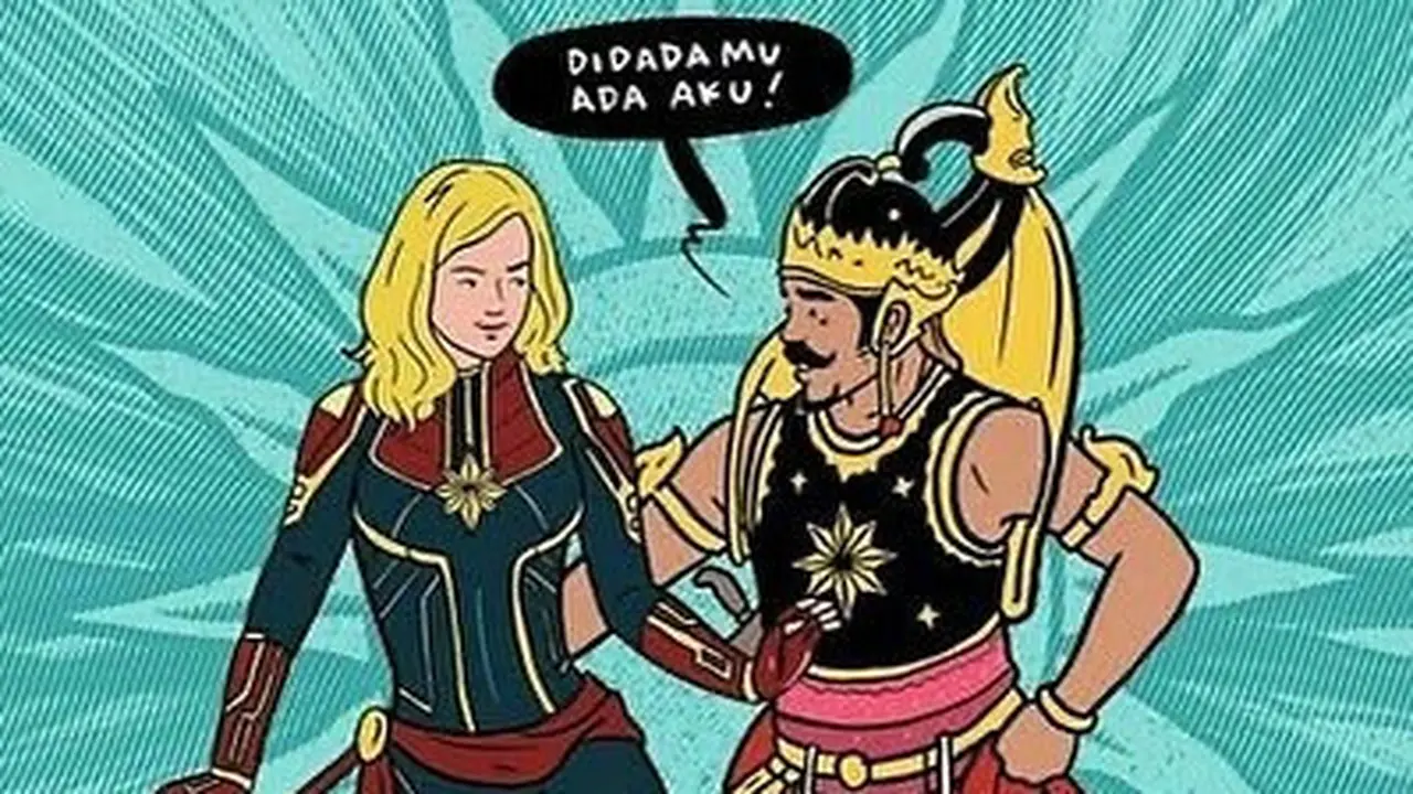 Ilustrasi Gatotkaca dan Captain Marvel. (Foto: Hariprast dari Instagram @hanungbramantyo)