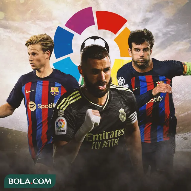 La Liga - Frenkie de Jong, Karim Benzema, Gerard Pique