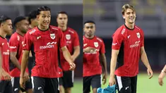 Dua pemain naturalisasi baru Timnas Indonesia, Miliano Jonathans dan Mauro Zijlstra terlihat sudah mengikuti official training (latihan resmi) jelang FIFA Matchday melawan Chinese Taipie di Stadion Gelora Bung Tomo, Surabaya, Kamis (04/09/2025). (Bola.com/Abdul Aziz)