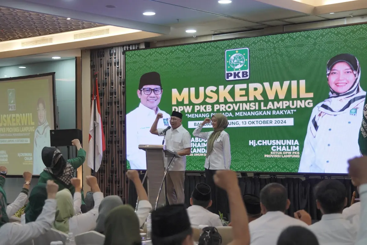 Paslon Gubernur dan Wakil Gubernur Lampung nomor urut 2, Rahmat Mirzani Djausal-Jihan Nurlela ketika menghadiri Muskerwil DPW PKB Lampung. Foto : (Istimewa).