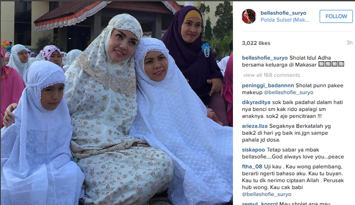 Bella Shofie rayakan Idhul Adha bersama keluarga di Makassar. (via instagram/@bellashofie_suryo)