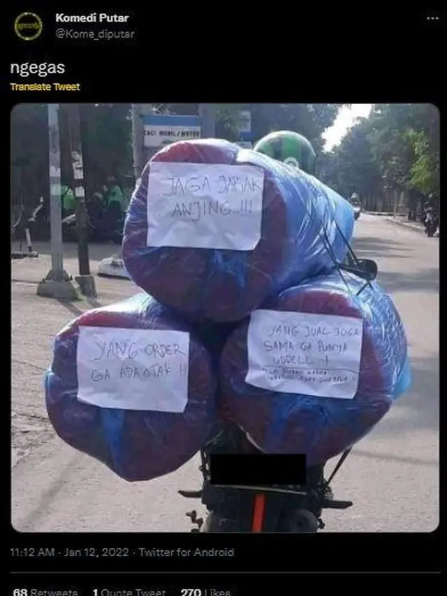 Kumpulan Potret Ojol dapat Konsumen Tanpa Budi Pekerti, Terpaksa Kirim Barang Ekstra Besar (ist)