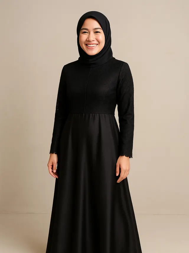 Model Gamis Hitam Kombinasi Brokat dan Satin/Ilustrasi ChatGPT