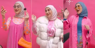 Dalam media sosialnya, Irish Bella mengenakan atribut serba pink bak Barbie. Ia pun menampilkan gaya Barbie berhijab. (@_irishbella_)