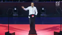 Presiden RI terpilih 2019-2014, Joko Widodo saat menyampaikan pidato Visi Indonesia di SICC, Sentul, Kab Bogor, Jawa Barat, Minggu (14/7/2019). Acara ini dihadiri sejumlah menteri kabinet kerja serta Wakil Presiden terpilih 2019-2024, KH Ma’ruf Amin. (Liputan6.com/Helmi Fithriansyah)