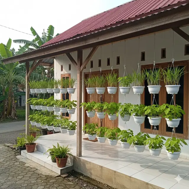 Teras Dengan Tanaman Hias Gantung