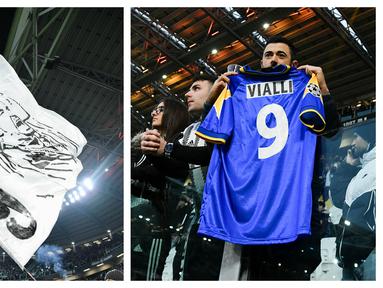 Gianluca Vialli, salah satu legenda sepak bola Juventus baru saja berpulang pada 6 Januari 2023 lalu. Sebagai salah satu klub tersukses yang pernah dibela semasa aktif bermain, Juventus pun menaruh respek besar atas kepergiannya. Sebuah penghormatan indah diberikan Juventus menjelang dimulainya laga pekan ke-17 Serie A Liga Italia menghadapi Udinese, Minggu (8/1/2023) dini hari WIB di Allianz Stadium. Hasil tiga poin pun akhirnya didedikasikan bagi pemain yang mengenakan jersey bernomor punggung 9 semasa membela Bianconeri. (Kolase AFP/Isabella Bonotto)