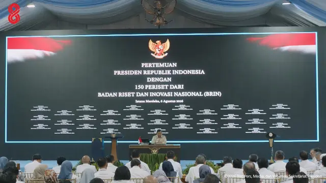 Presiden Prabowo Subianto menerima 150 peneliti Badan Riset dan Inovasi Nasional (BRIN) di Kompleks Istana Kepresidenan, Jakarta. (Liputan6.com/Arief)