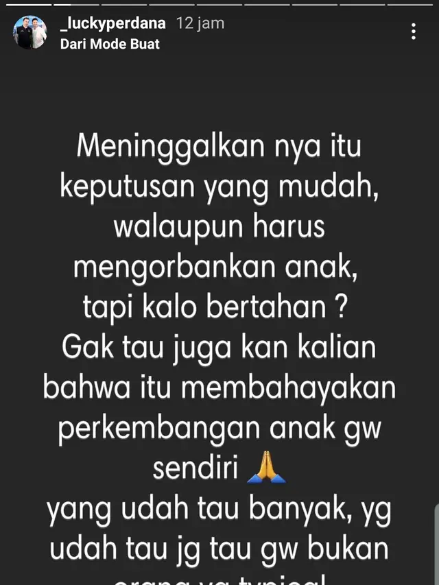 Klarifikasi Lucky Perdana. (Foto: Instagram @_luckyperdana)