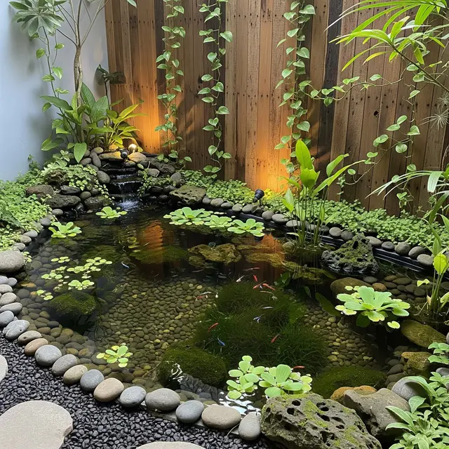 Kolam Ikan Bertingkat dengan Air Terjun Mini