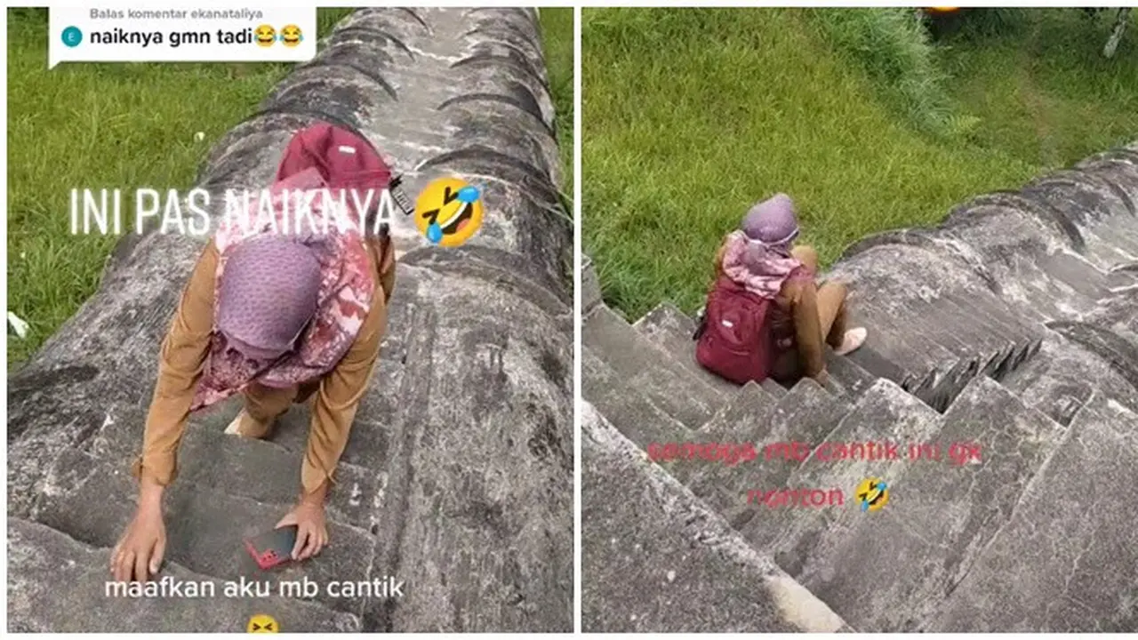 Viral Wanita Ini Turun Tangga dengan Cara Duduk, Alasannya Kocak Tapi Bikin Kasihan
