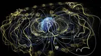 Di sekitar Bumi, medan magnet tak terlihat memerangkap elektron dan partikel bermuatan lainnya (Pusat Penerbangan Luar Angkasa Goddard NASA)