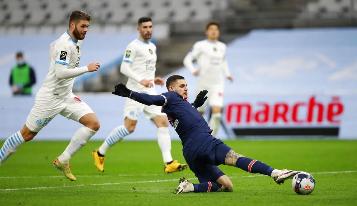 Gol-gol PSG dicetak oleh Kylian Mbappe dan Mauro Icardi. (AP Photo/Daniel Cole)