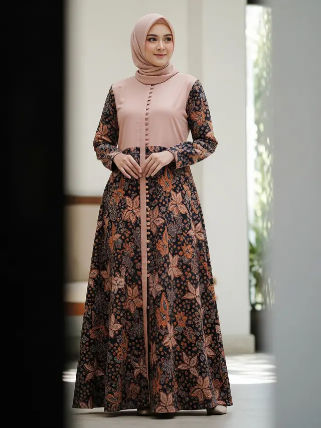 Model Gamis Batik Kancing Depan Terbaru (Image by Gemini AI)