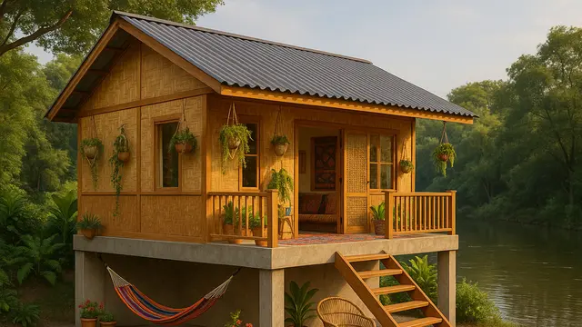 Rumah Sederhana dengan Pondasi Tinggi yang Asri (Foto: ChatGPT)