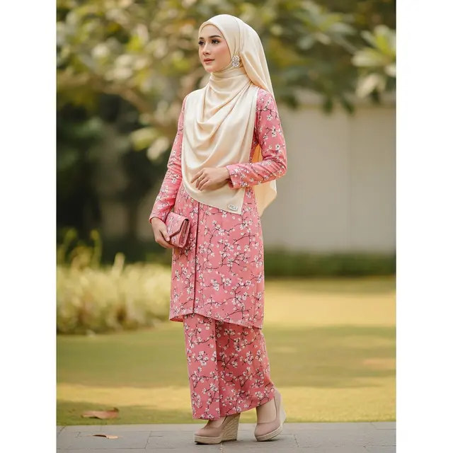 Gamis Wrap Floral Salmon Pink
