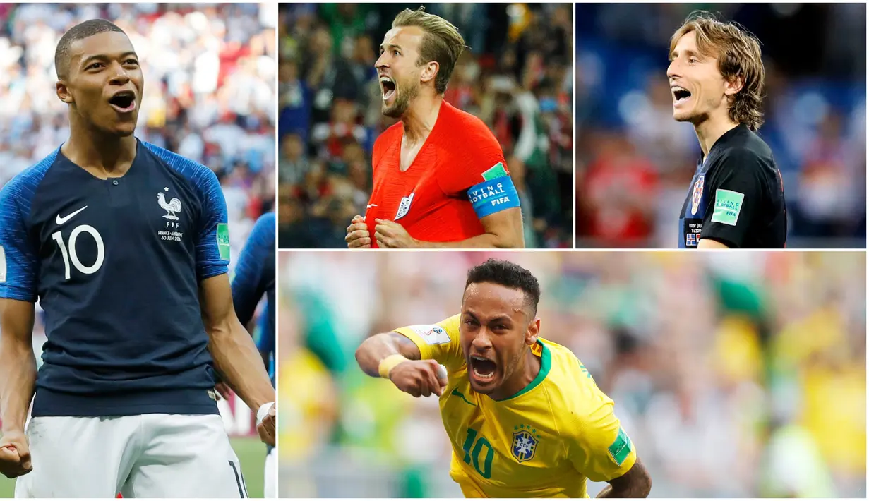 Berikut ini tujuh bintang Piala Dunia 2018 yang bisa merusak dominasi Cristiano Ronaldo dan Lionel Messi di Ballon d'Or tahun ini. Dua diantaranya adalah Harry Kane dan Neymar. (Foto-foto Kolase AP)