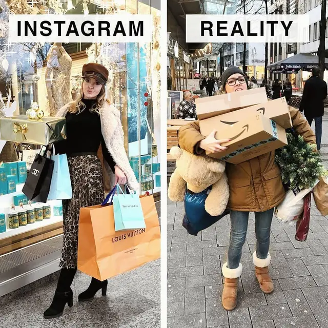 Foto Perbedaan Kehidupan Nyata Vs Media Sosial (sumber: instagram/geraldinewest_)