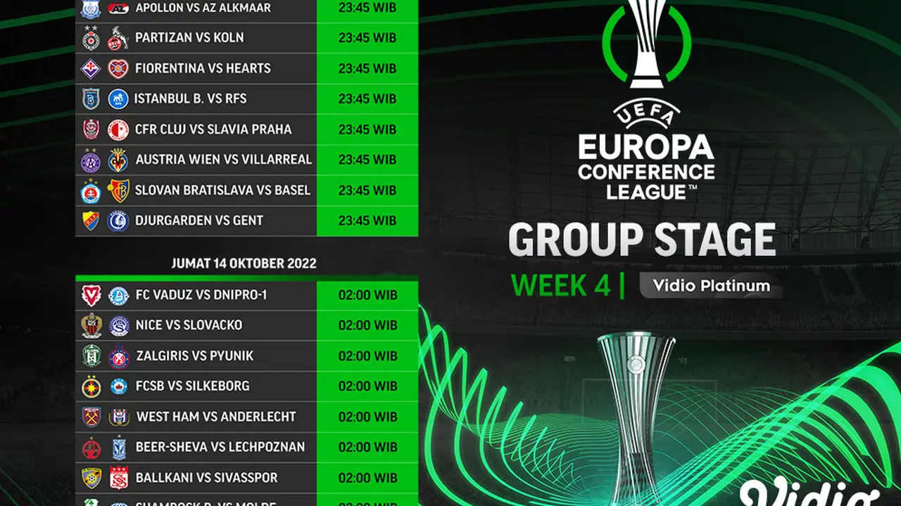 Jadwal dan Live Streaming UEFA Conference League 2022/2023 Matchday 4, 13&14 Oktober 2022