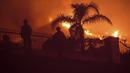 Petugas pemadam kebakaran bekerja untuk memadamkan bangunan yang terbakar saat kebakaran hutan di Laguna Niguel, California, Amerika Serikat, 11 Mei 2022. (AP Photo/Marcio J. Sanchez)