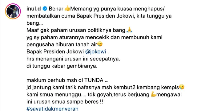 Unggahan Inul Daratista. (Foto: Dok. Instagram @inul.d)
