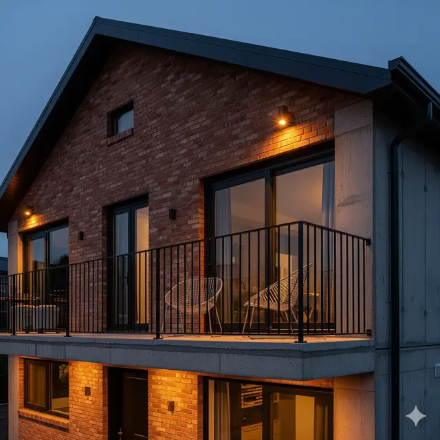 Inspirasi Rumah Gaya Industrial 2 Lantai dengan Balkon. Gemini
