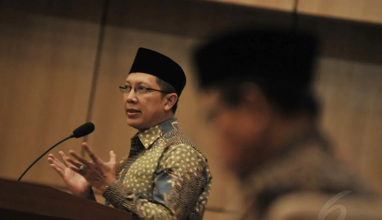 Di kantor Kementerian Agama RI di Jakarta, (9/8/2014), Menteri Agama, Lukman Hakim Saifuddin menegaskan, ISIS tidak ada hubungannya dengan pengalihan isu. (Liputan6.com/Johan Tallo)