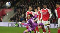 Ekspresi skuad Arsenal termasuk Kepa Arrizabalaga dalam laga versus Southampton di FA Cup 2025/2026, Minggu (5/4/2026). (AP Photo/Dave Shopland)