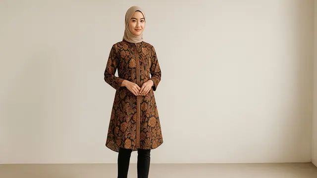 Model Dress Batik Modern/Ilustrasi gambar oleh AI