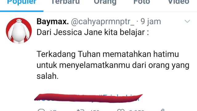 Unggahan soal Jessica Jane. (Foto: Twitter @cahyaprmnptr_)