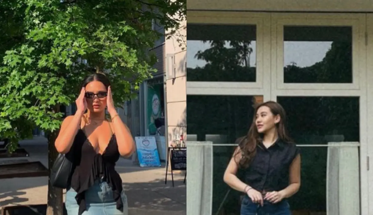 Mengenakan skirt denim, kedua pun memadukannya dengan atasan hitam tanpa lengan. Zahwa tampil lebih terbuka, dibanding Aaliyah.  [@zahwamassaid/@aaliyah.massaid]
