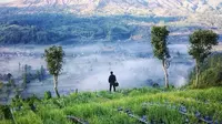 Pemandangan Gunung Berapi Batur yang dilihat dari Desa Pinggan | via: bali.mehthesheep.com