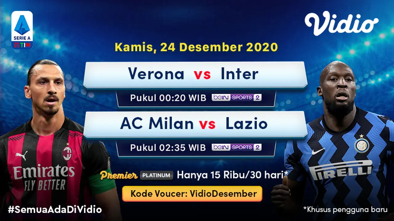 Jadwal Liga Italia pekan ke-14 di Vidio